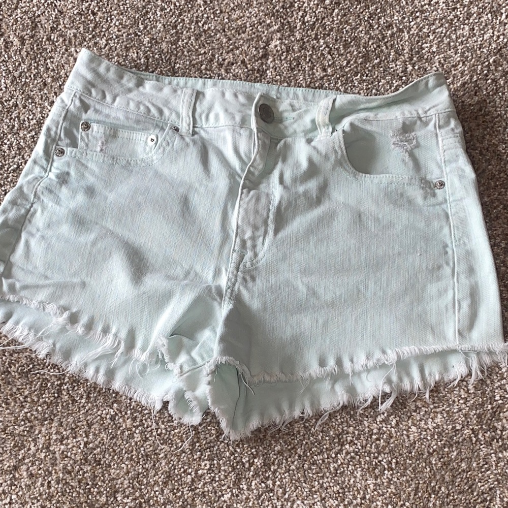 💛 American Eagle Outfitters Pale Blue Denim Shorts H - Picture 2 of 2